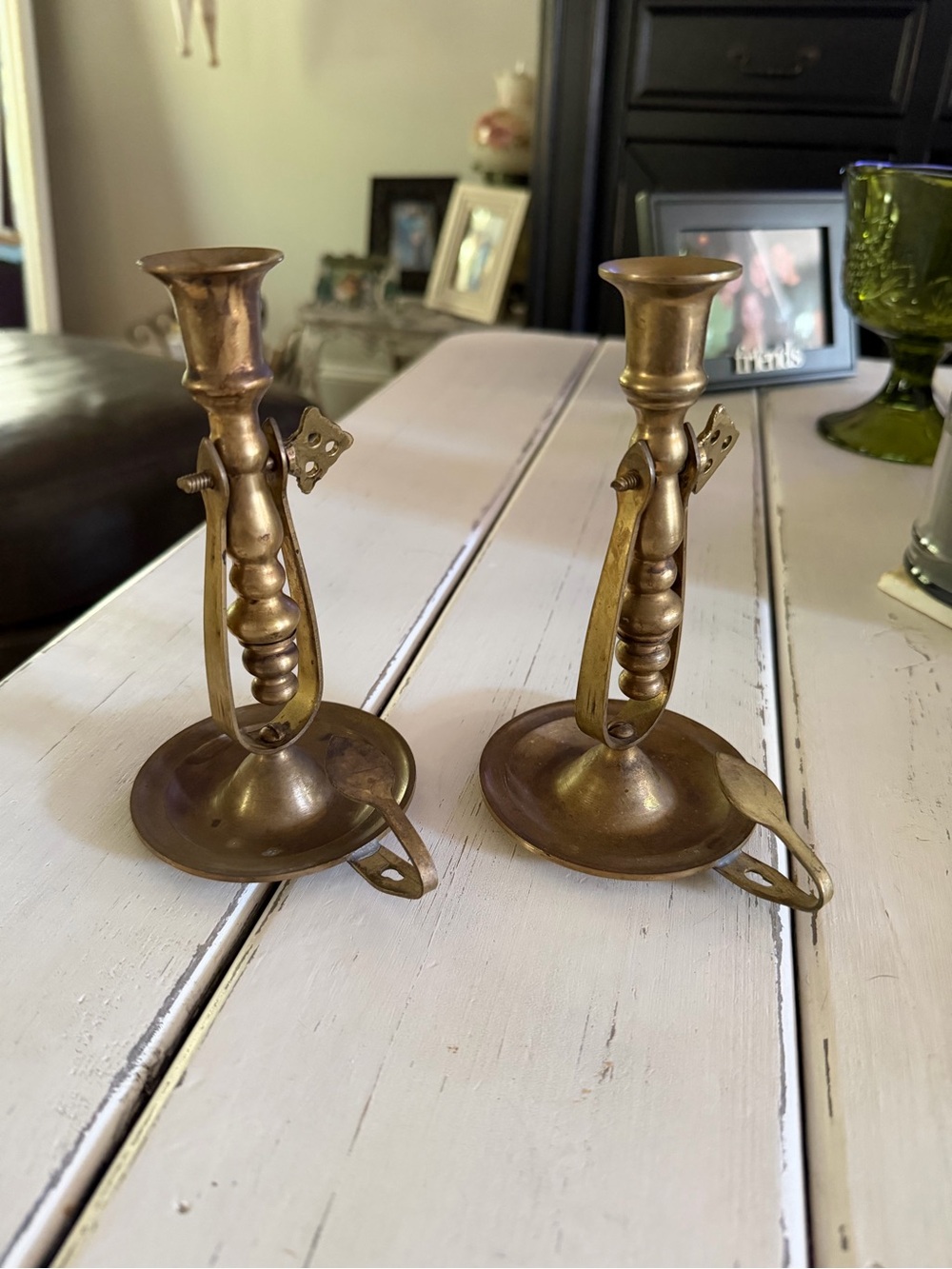Pair of vintage brass nautical gimbal swivelling candle holders